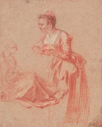 Tvåfigurstudier av en ung kvinna, 1715-1717